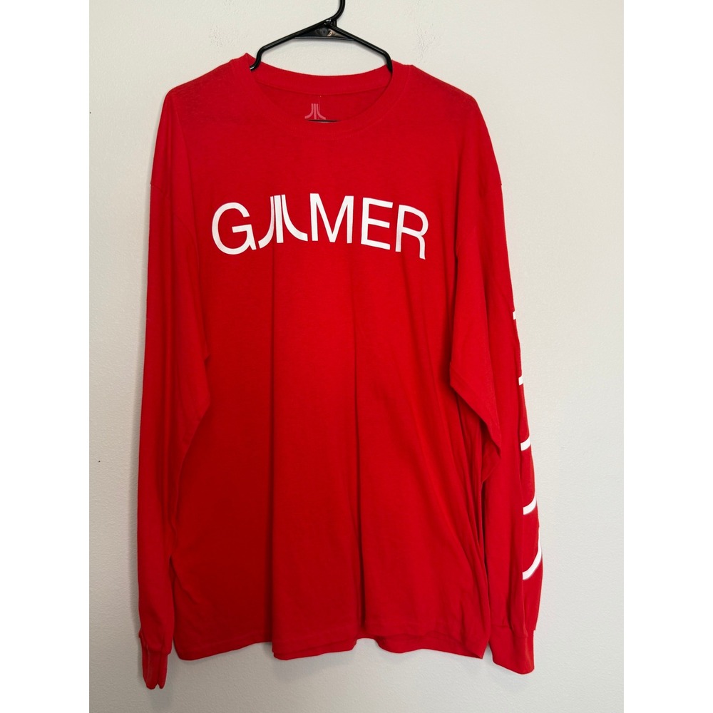 Atari Gamer Long Sleeve Graphic T-Shirt Men's XL Red Cotton Video Game Retro Tee